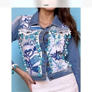 Antica Sartoria Denim Jacket With Sun Beads & Tassels Size Medium